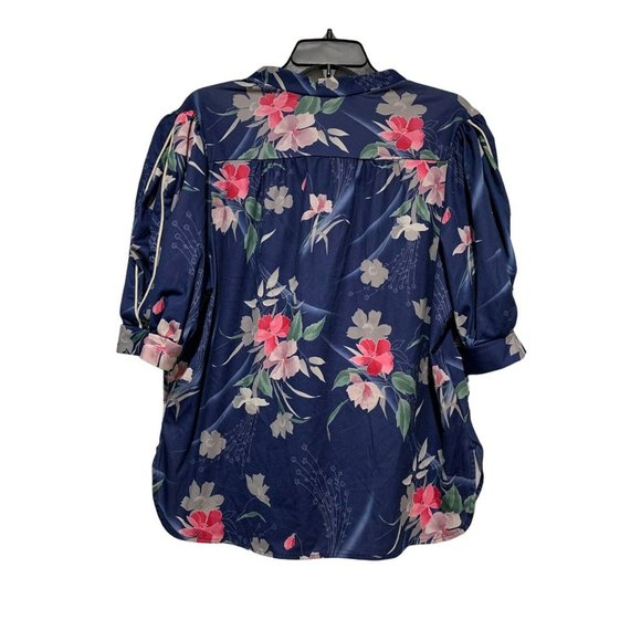 VTG 80s Ms. Tops California Button Womens Blue Floral Size 38 - Picture 2 of 5